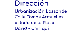 Dirección Urbanización Lassonde Calle Tomas Armuelles al lado de la Plaza David - Chiriquí